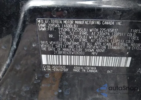 2014 Toyota Rav4 Le из США, поврежденный, VIN 2T3BFREV2EW126993